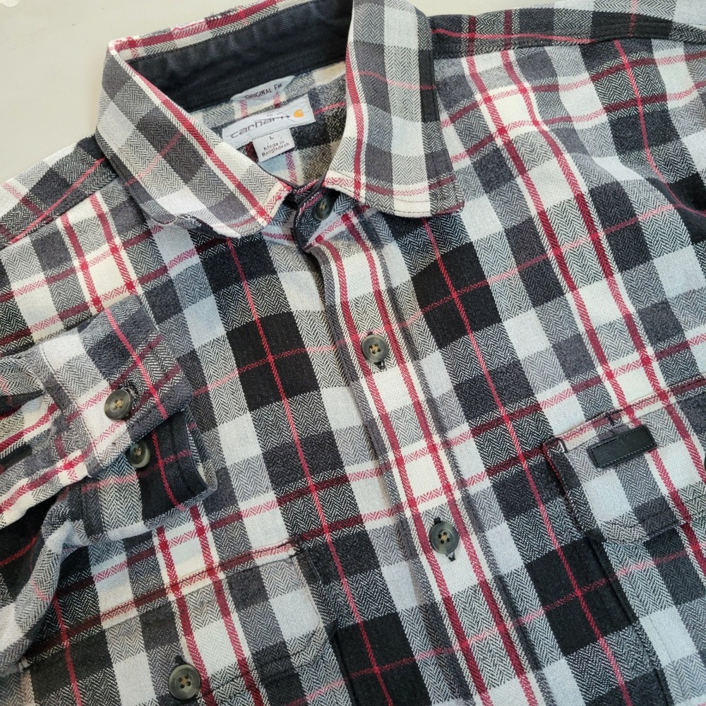 Carhartt Mens Plaid Denim Shirt L Black White Red Original Fit 100587 001
